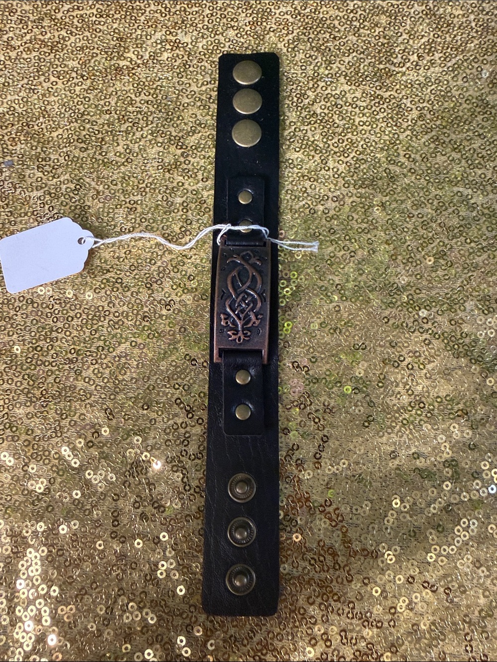 Black Leather Celtic Snap Bracelet